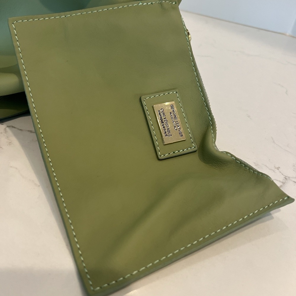 New With Tag‎ VIOLA CASTELLANI Made In Italy Green Leather Hobo With Oval Bottom - Picture 8 of 9